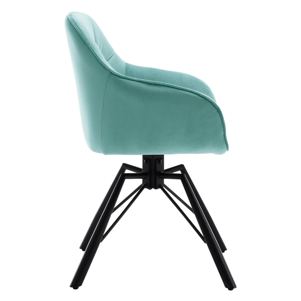 Sedia da Pranzo Set da 2 Girevole con Braccioli e Schienale Ergonomico in Velluto Turchese