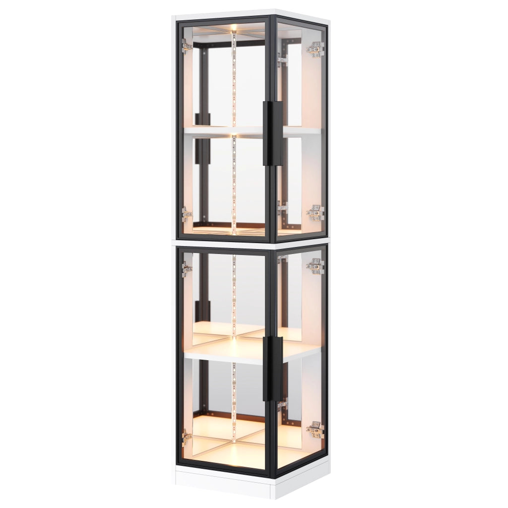 Vetrina con vetro temperato; schienale a specchio e LED multicolore; bianca 44 × 42 × 164 cm