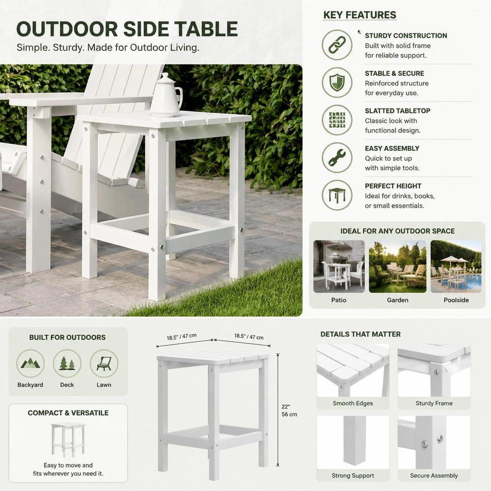 Adirondack Garden Table, White, 38x38x46 Cm, HDPE