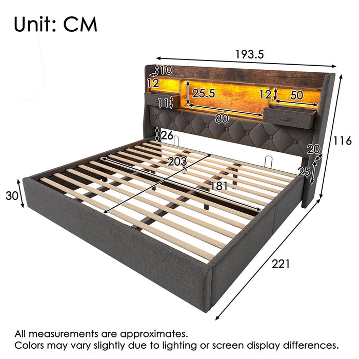Letto 180x200cm?- Xylo - idraulico 4 USB lino grigio