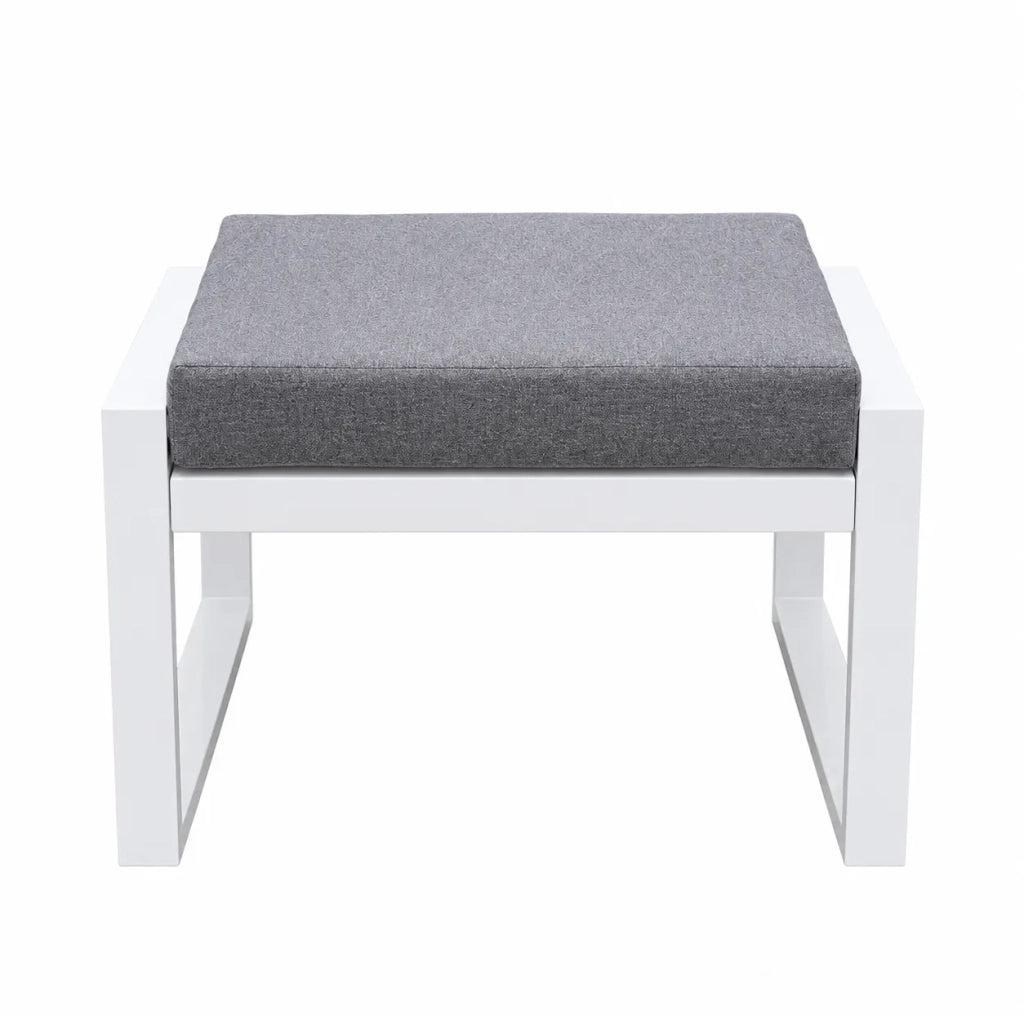 Tempo Style - Pouf MIKONOS in alluminio bianco/grigio | Resistente alle intemperie | Con morbido cuscino sfoderabile | Per ambienti esterni come giardino, balcone, terrazza
