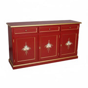 Madia credenza 3 ante legno shabby rosso decorata filo oro 156x42x86 - Mobili 2G