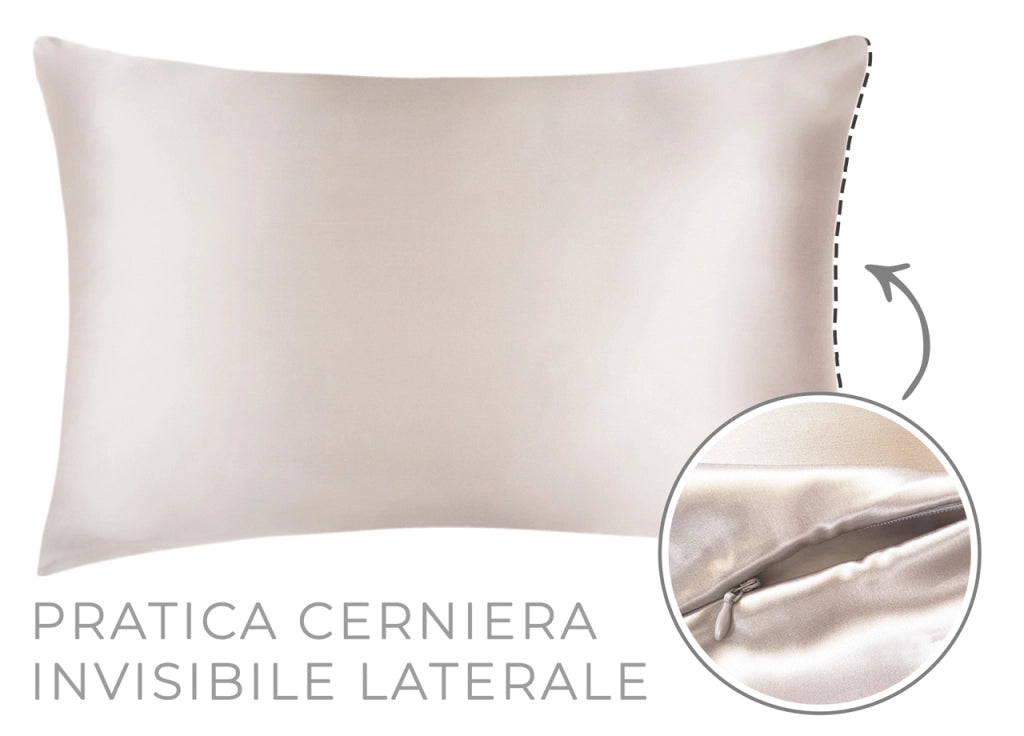 Federa Guanciale Cuscino Letto 100% Seta Chiusura Zip In Tinta Unita - Federa - Bianco