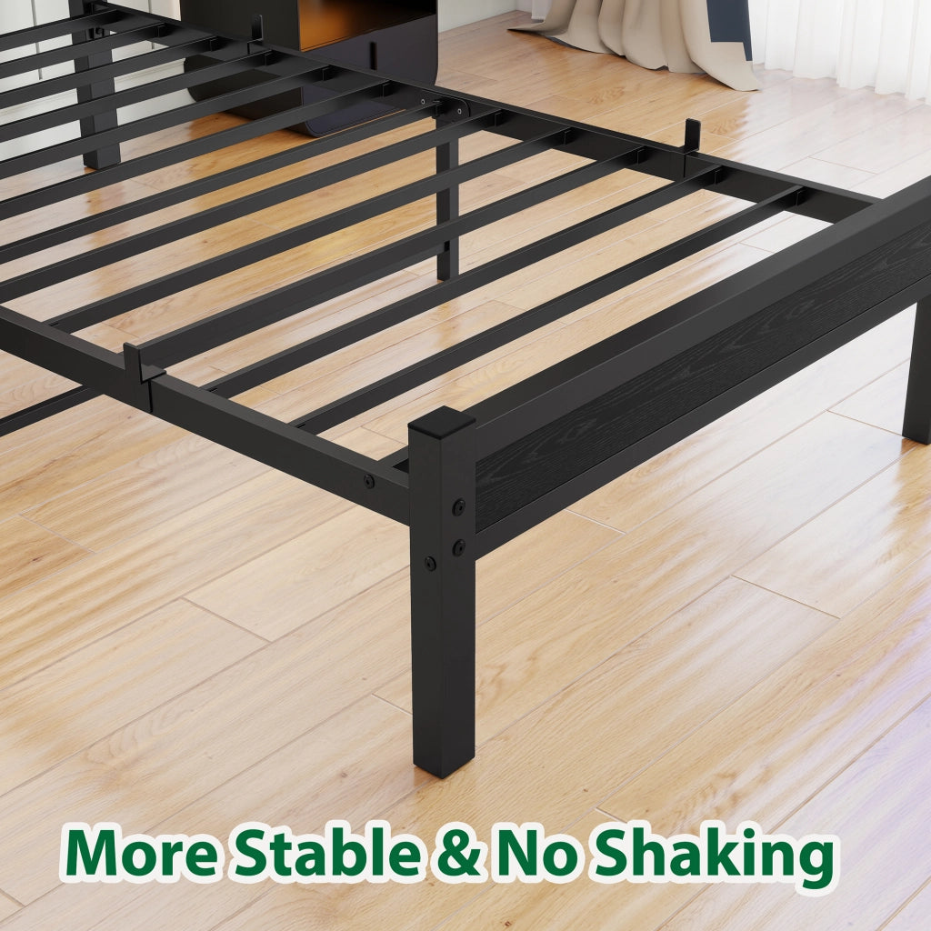 Letto singolo 90 × 200 cm con contenitore sottoletto, struttura in metallo e MDF, senza materasso, nero
