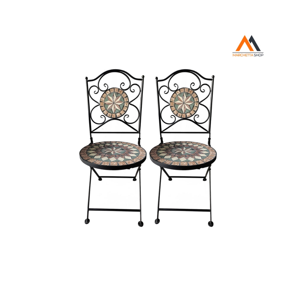 COPPIA SEDIE DECORO MOSAICO 'MORGANA' cm 38 x h.90