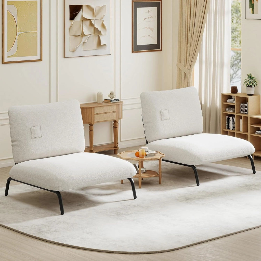 Sedia Relax, Sedia Soggiorno con Seduta Extra Larga, Tasca Portaoggetti, Poltrona con Struttura Metallica, Divano Pigro Moderno per Camera da Letto e Ufficio, Portata 250 kg (Beige)