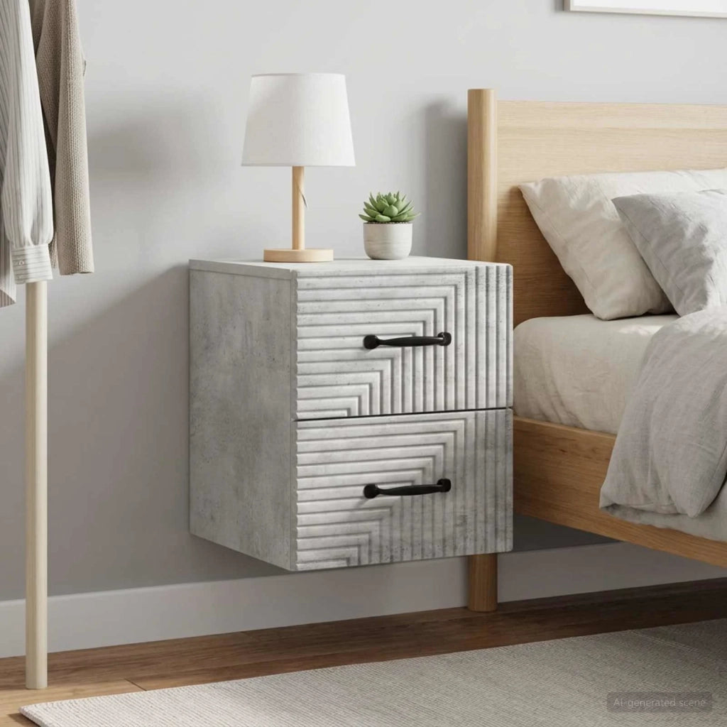 Mobiletto da notte a muro 2 pz Grigio Cemento 34,5 x 33 x 40 cm 898642