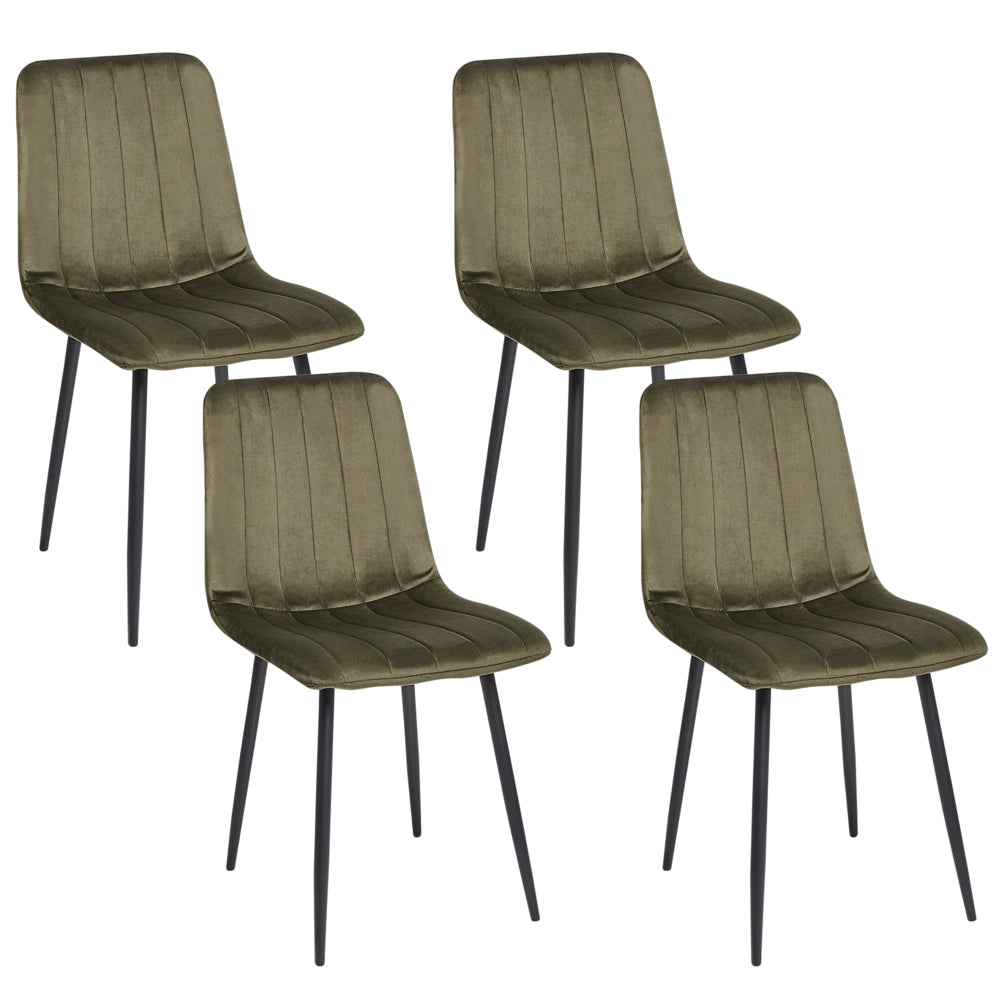 Set di 4 sedie da pranzo in velluto verde oliva Gambe in ferro stile moderno