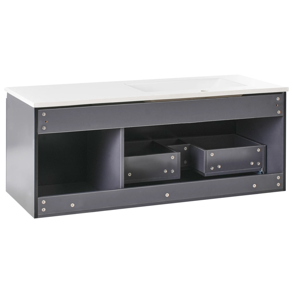 Mobiletto da parete con lavabo in legno massiccio per il bagno con contenitore 120 cm Nero design moderno