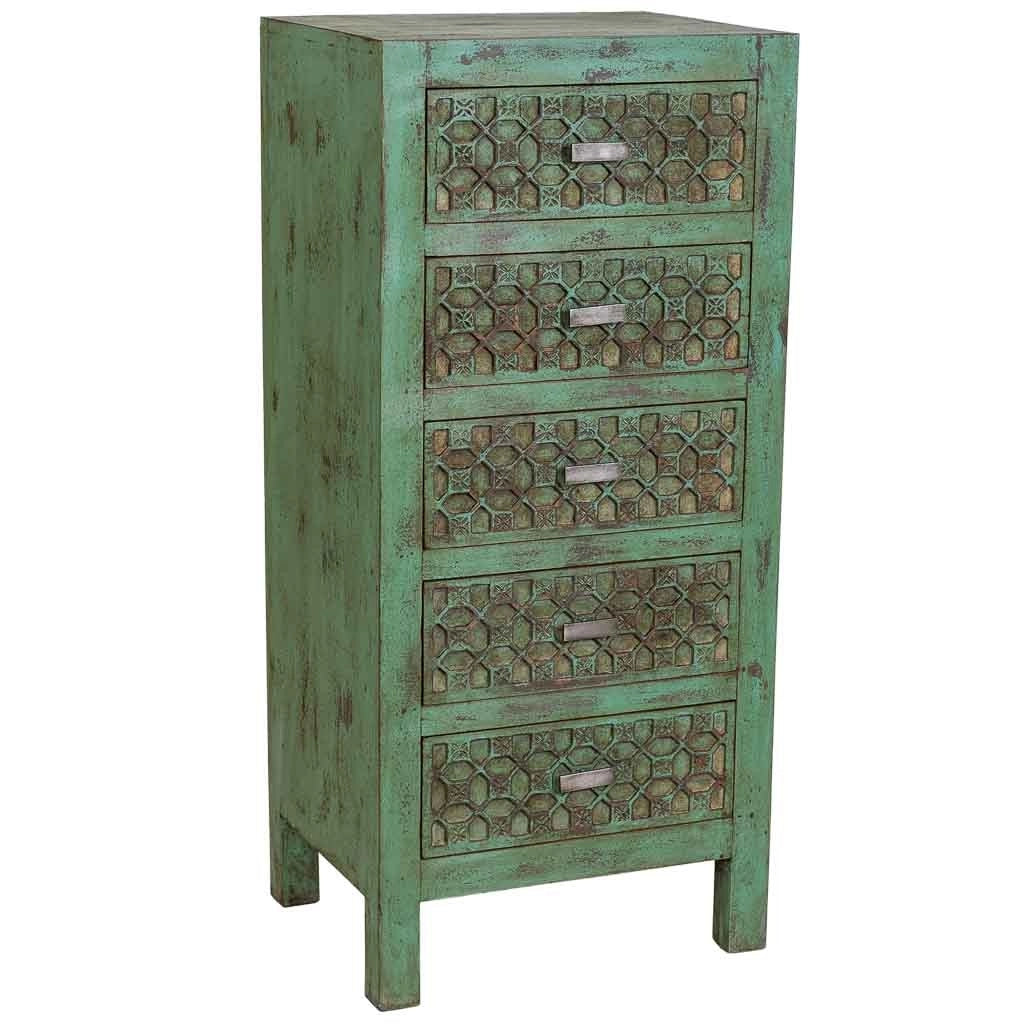 Cassettiera in legno verde fatta a mano 50x40x110h cm