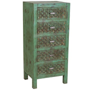 Cassettiera in legno verde fatta a mano 50x40x110h cm