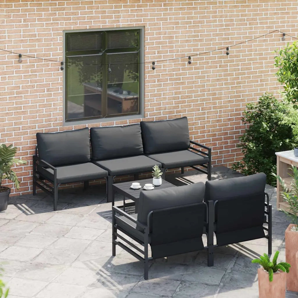 Set Divano da Giardino con cuscino 6 pcs Nero Acciaio 3378955