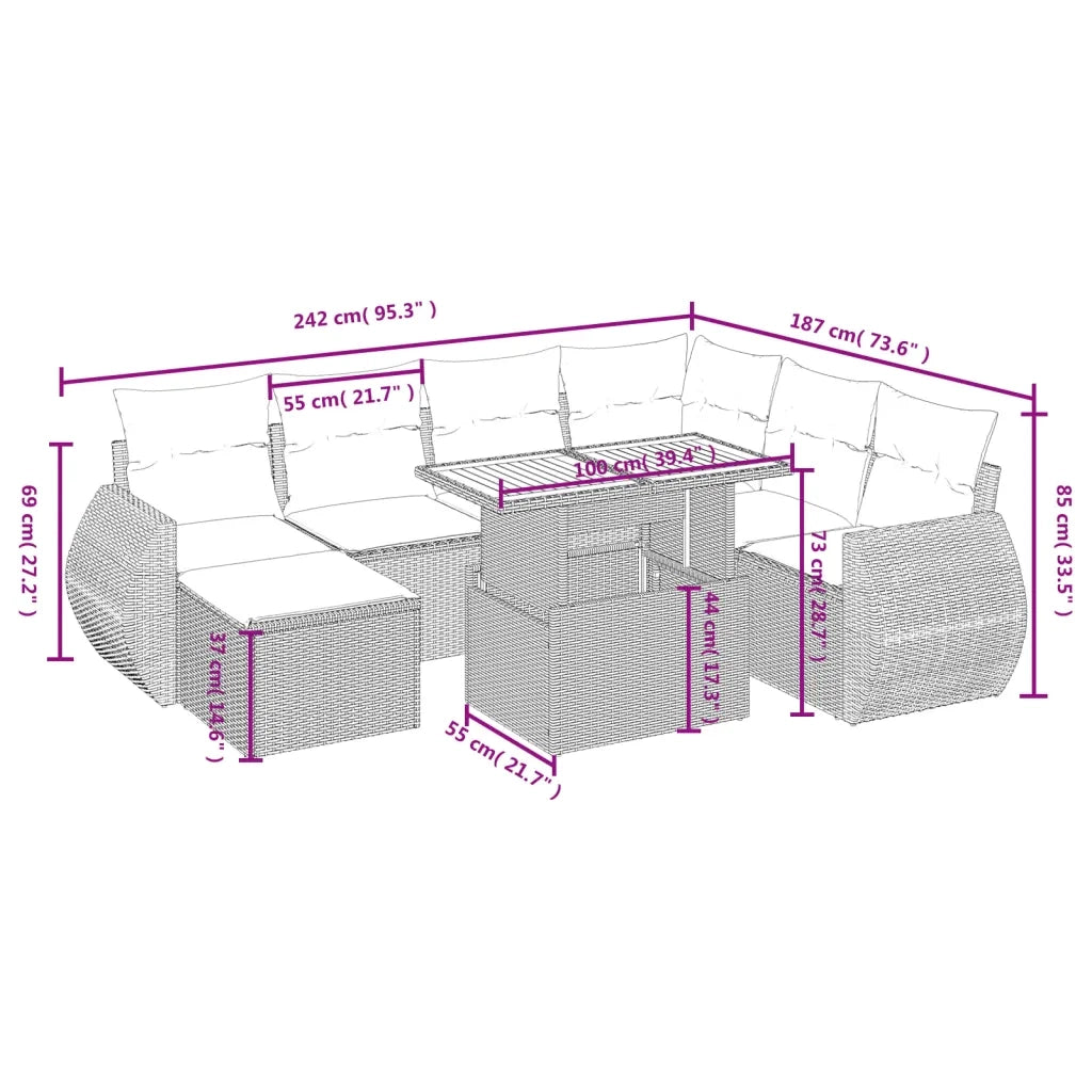 Set Divani da Giardino con Cuscini 8 pz Nero in Polyrattan 3275827