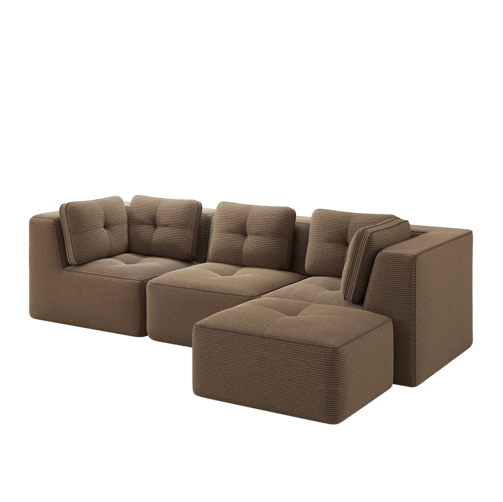 Divano angolare modulare 297x177x69 cm in velluto a coste marrone; senza montaggio