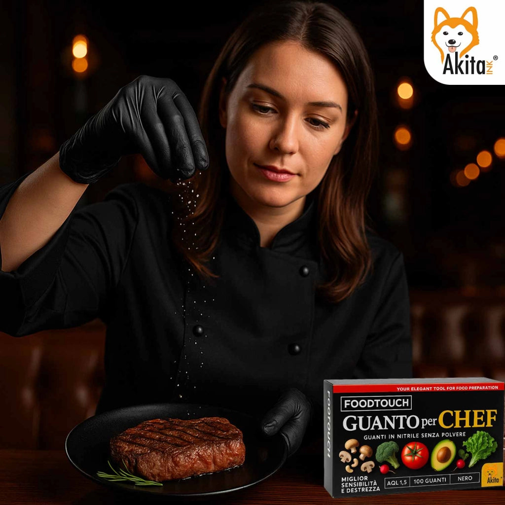 Akitaink Guanti Nitrile Neri Chef Food Touch M 100pz