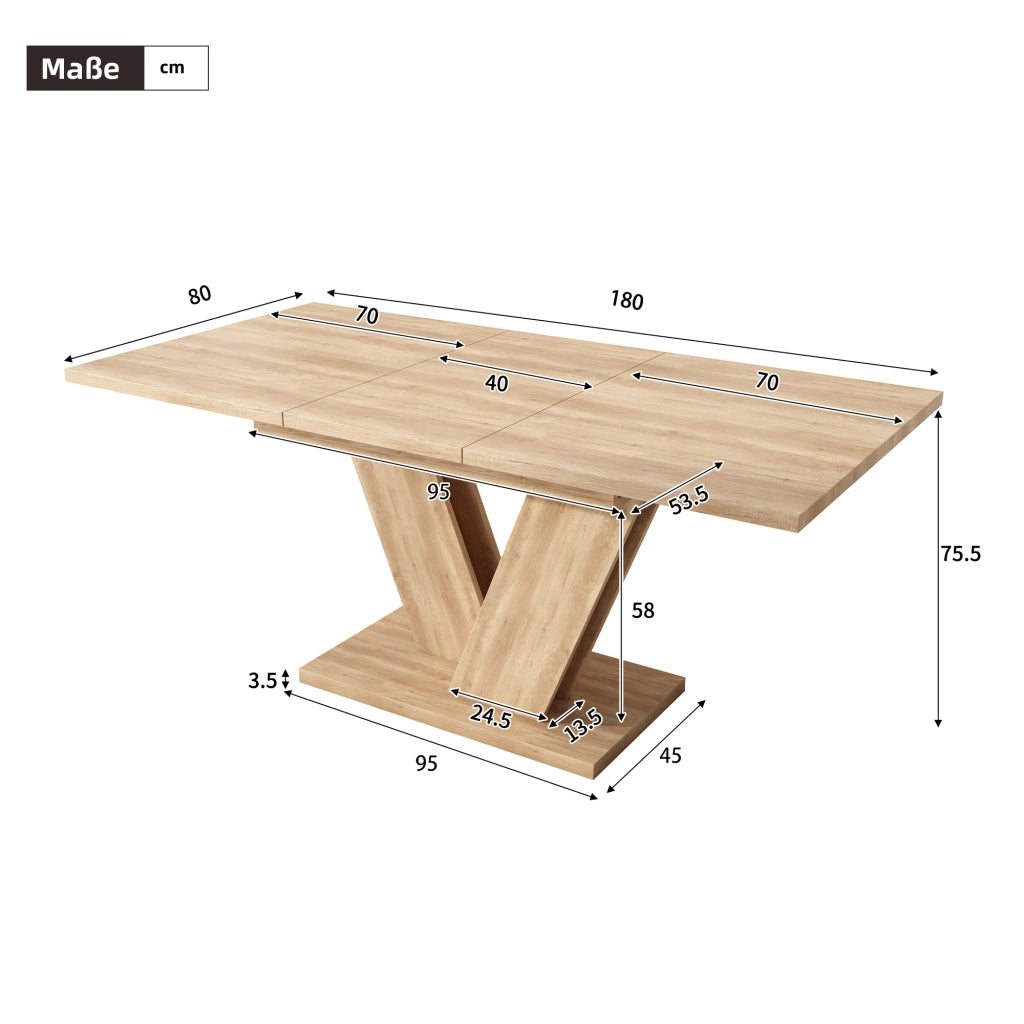 Tavolo da pranzo allungabile per 4-8 persone con gambe a V; per sala da pranzo; in MDF; colore rovere