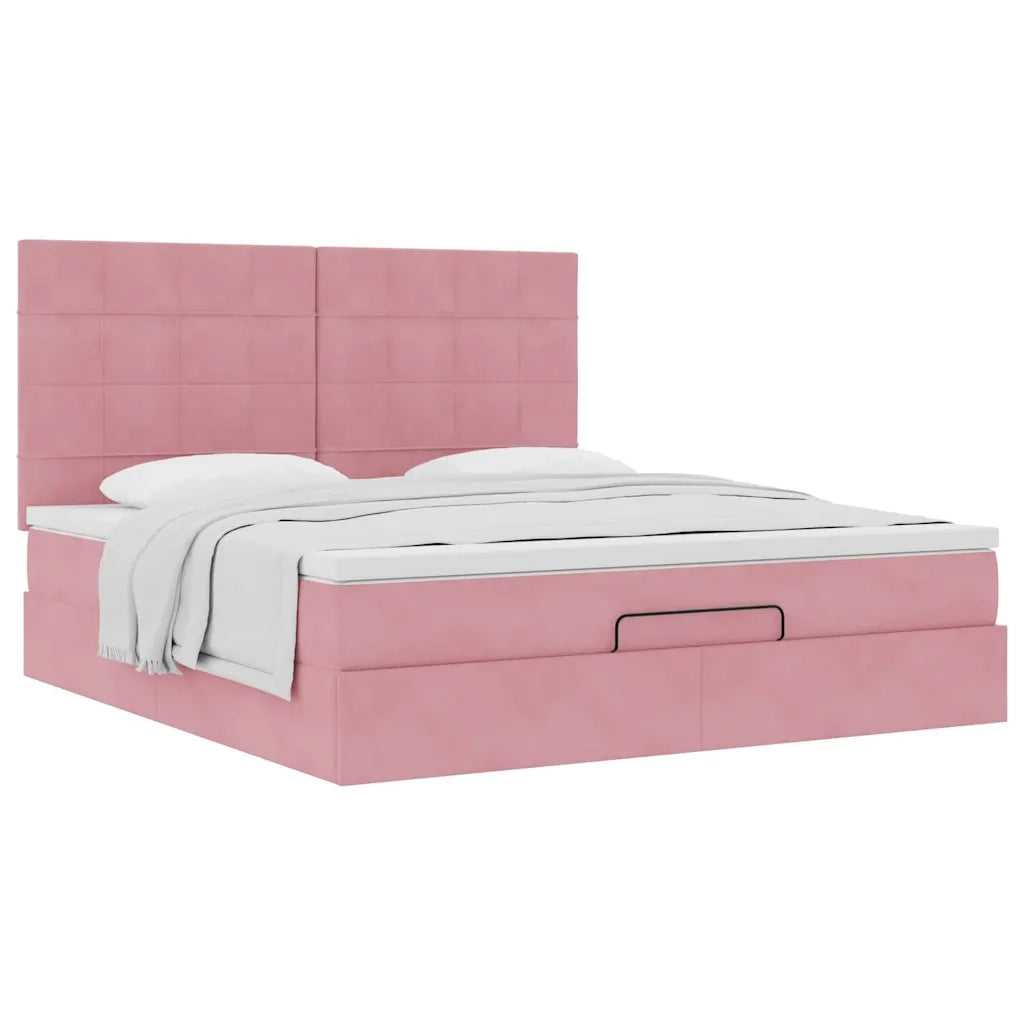 Struttura Letto Pouf con Materassi Rosa 160x200 cm Velluto 3313486