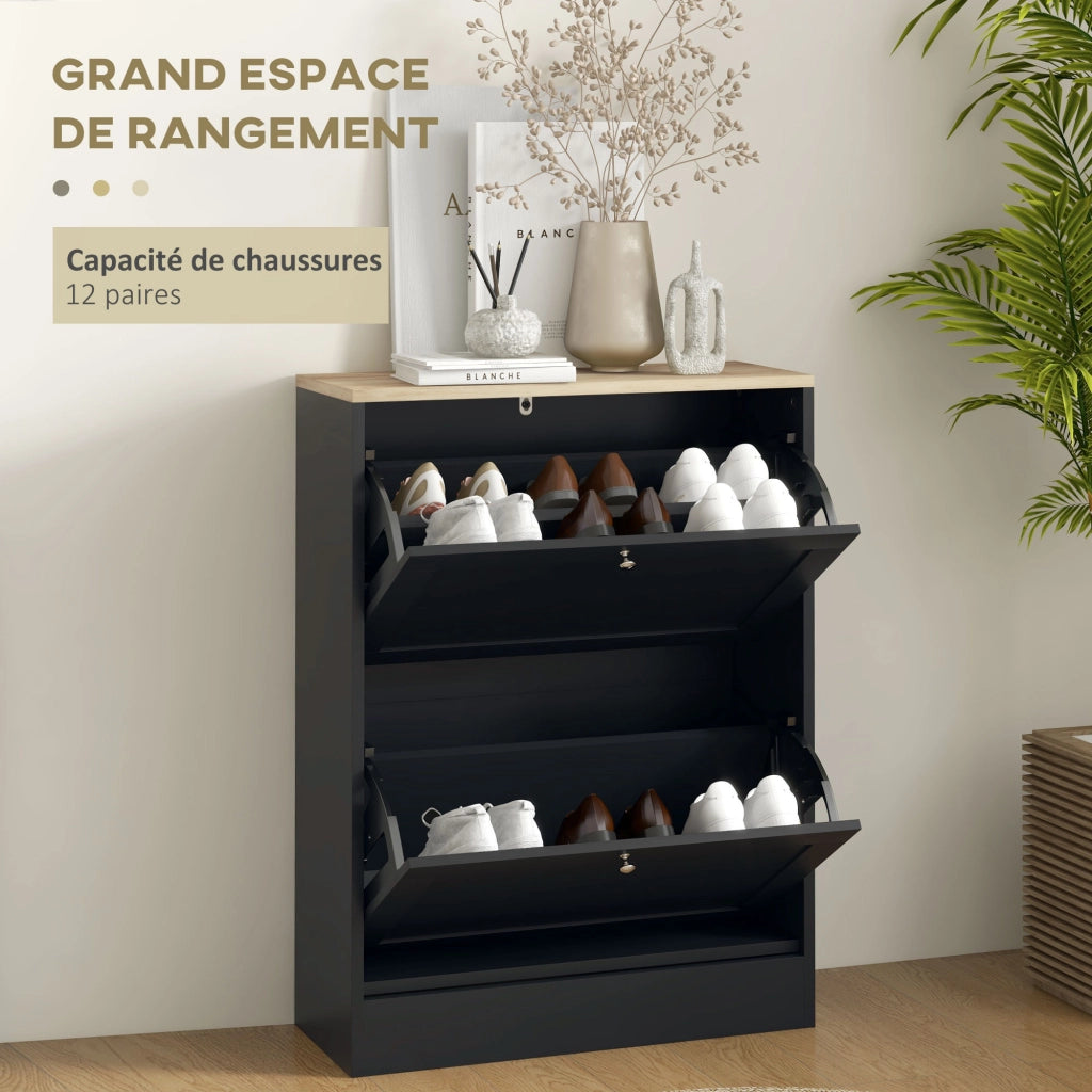 Scarpiera con 2 Cassetti e Ripiani Regolabili ¨C Xylo ¨C 60x23.5x80 cm, Nero