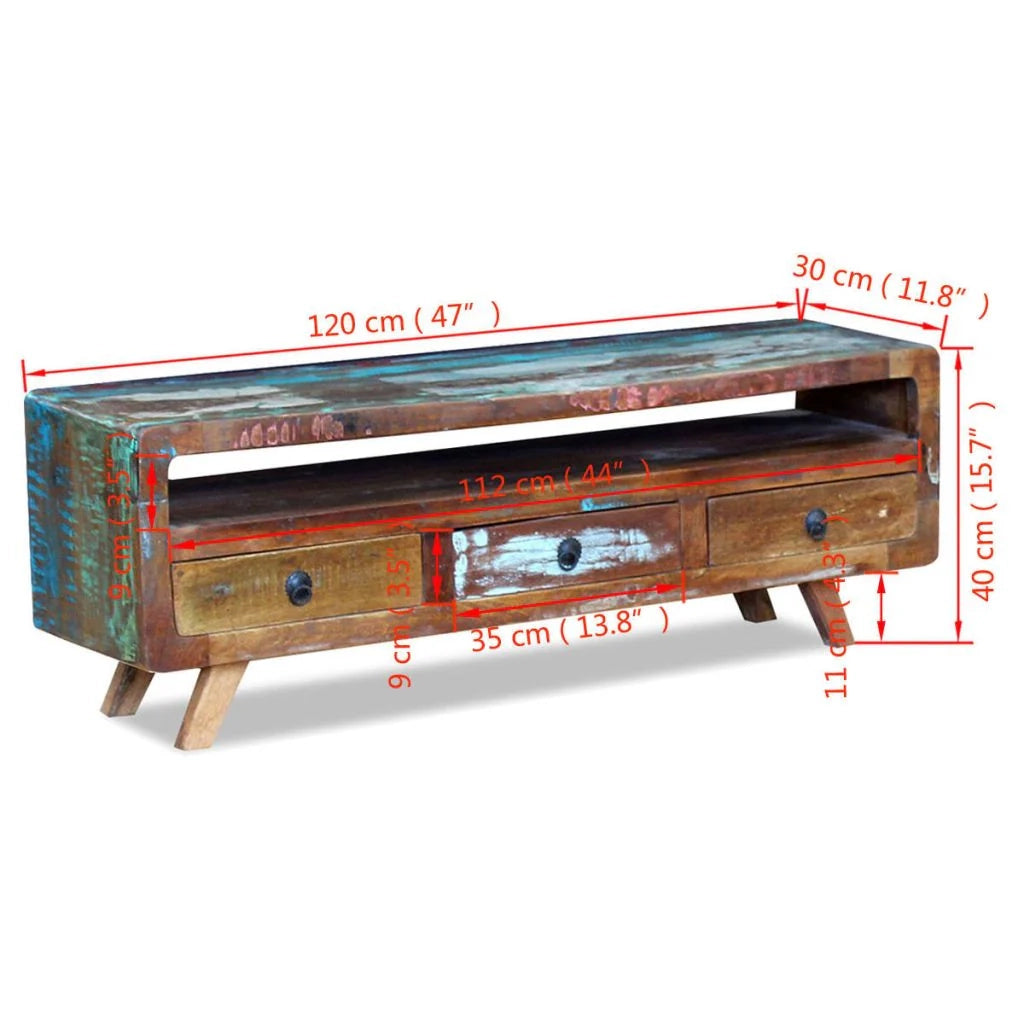 Pratico mobile porta TV/credenza di design con 3 cassetti realizzato in legno massello di recupero 2502100