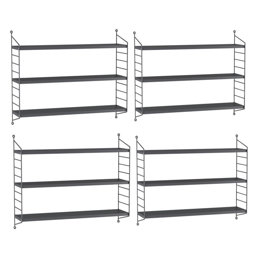 Set di 4 Scaffali da Parete Strängnäs a 3 Ripiani Regolabili  50 x 60 x 15 cm Acciaio Grigio scuro [en.casa]