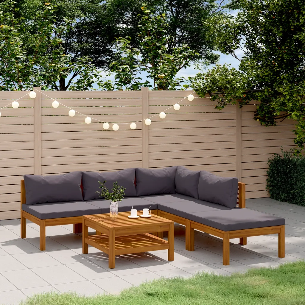 Set Divani da Giardino 6 pz con Cuscini in Massello di Acacia cod mxl 38172