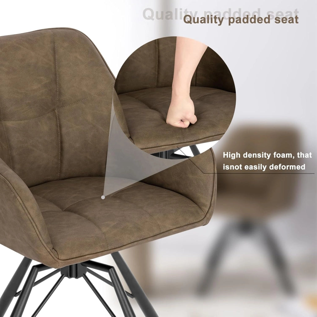 Set di 2 Sedie per Sala da Pranzo Girevoli a 360°, Sedie da Cucina Imbottite con Gambe in Metallo, Poltroncine in Similpelle per Camera da Letto, Soggiorno, Marrone, BH366br-2