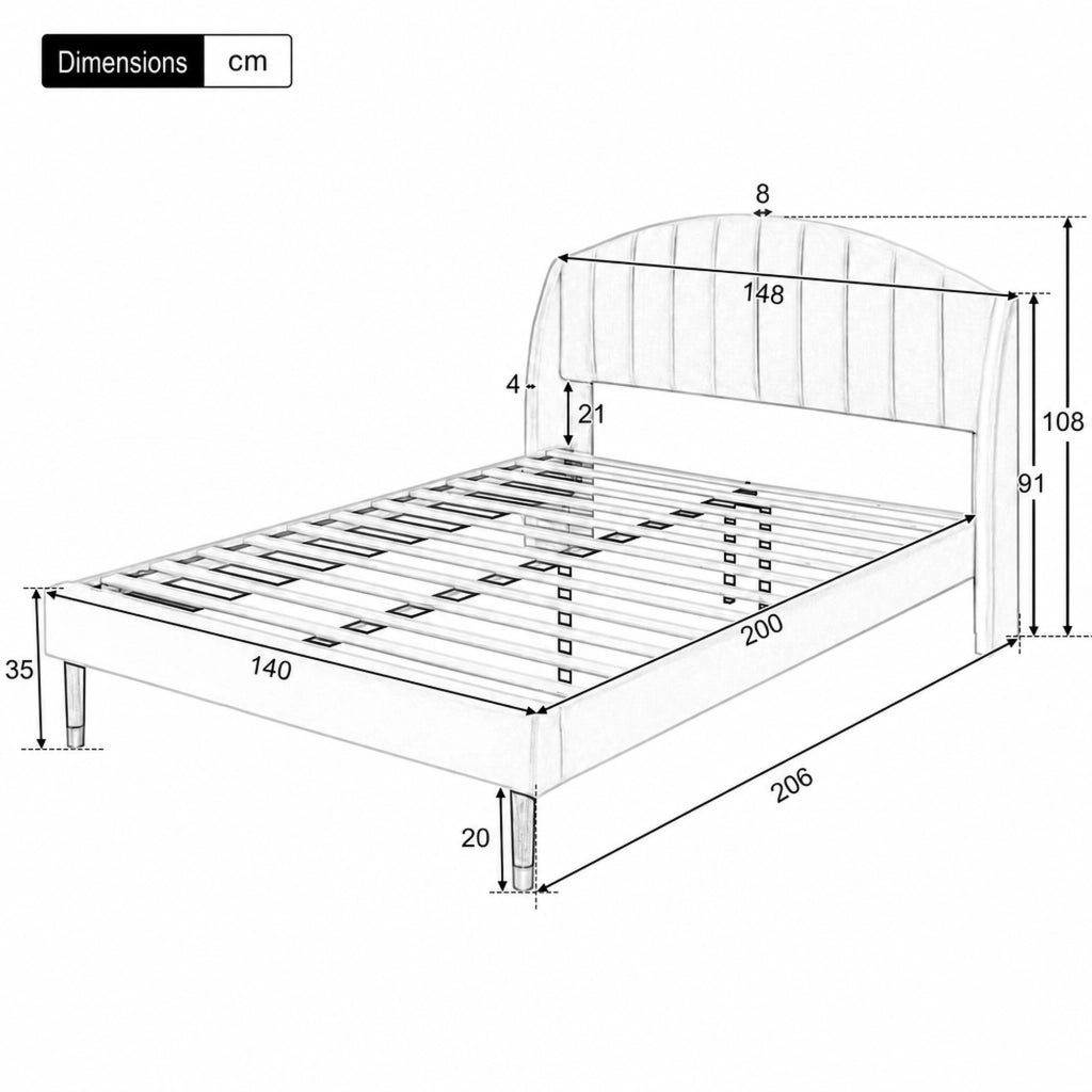 DESMIU Letto Imbottito 140 × 200 cm 2 Posti con Testiera Imbottita, senza Materasso, in Velluto Beige