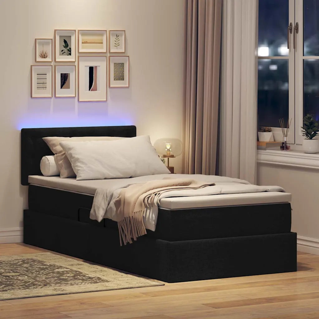 Letto con contenitore LED e materasso Nero 90 x 190 cm Tessuto