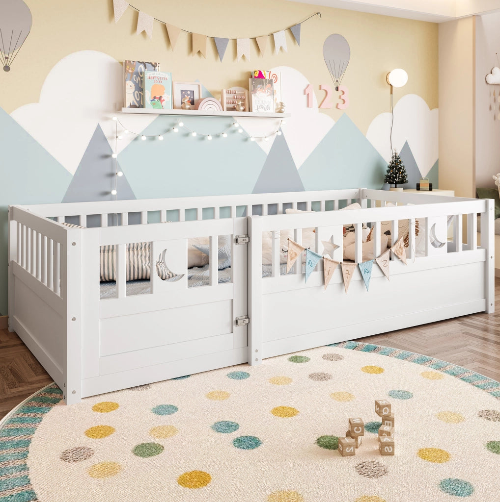 Letto per bambini 90 x 190 cm in pino bianco con sponde e decori stella e luna