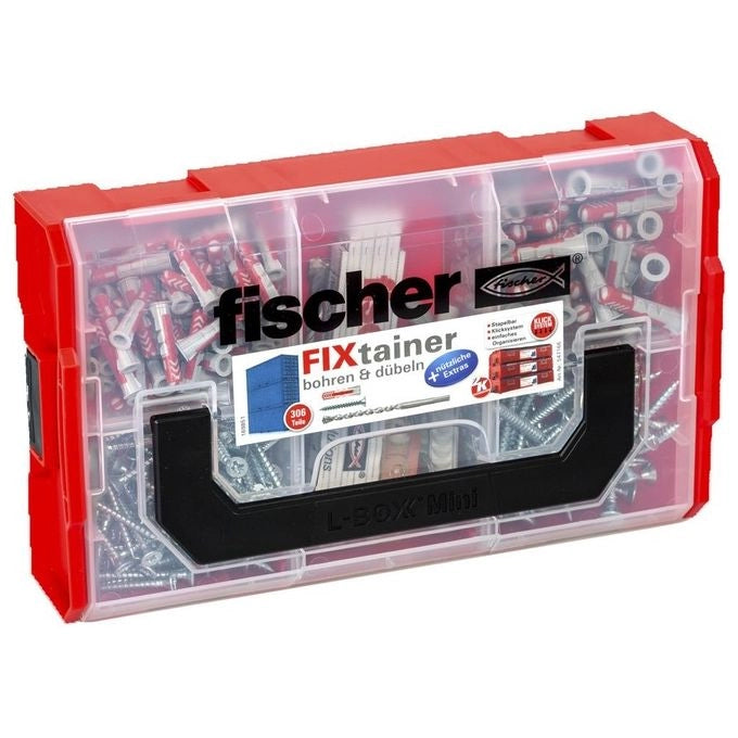 Fischer 547166 FIXtainer Set per Forare e Tassellare 306 Pezzi con Tasselli DUOPOWER Viti e Accessori colore Grigio Chiaro-Rosso