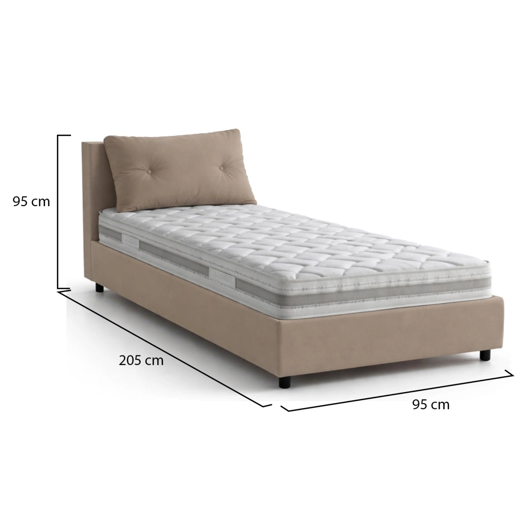 Arcisate, Letto Singolo Materasso Incluso Made in Italy, Grigio Tortora