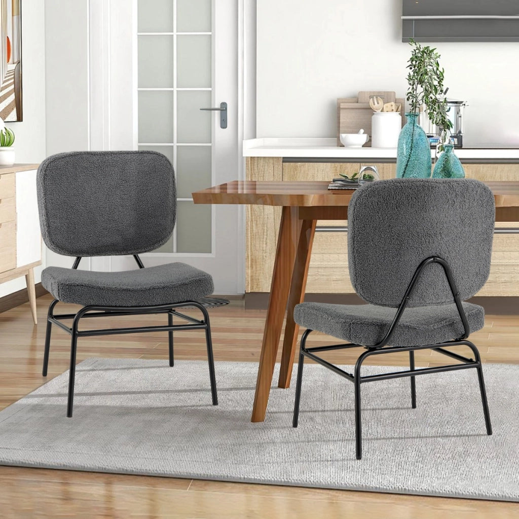 Sedia accento imbottita con imbottitura in spugna piedini regolabili e struttura in metallo, Sedia da lettura in sherpa Grigio-Sedie da ufficio