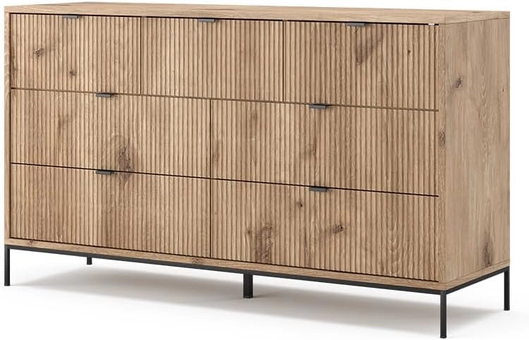 Credenza Eliza, Quercia vichinga, 42 x 81 cm con 7 cassetti, per la conservazione di abbigliamento e oggetti per la casa