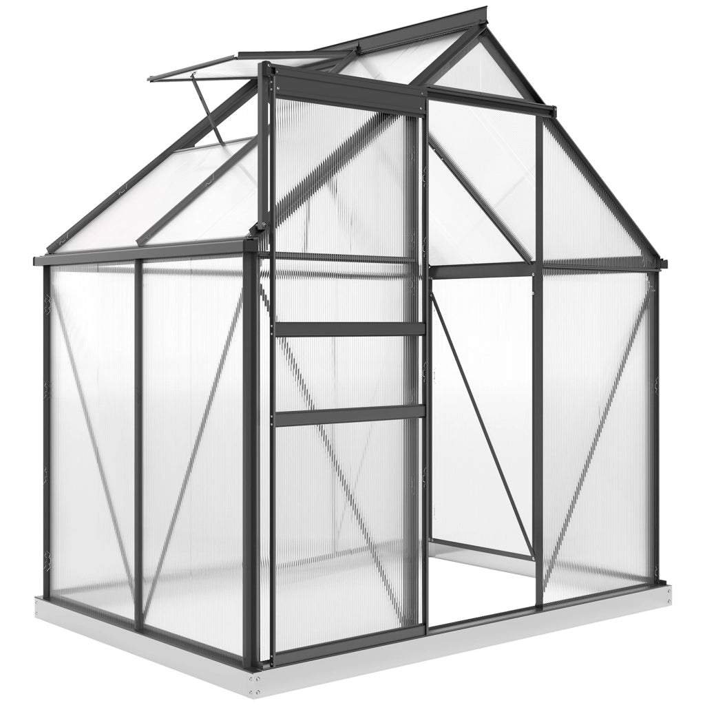 Serra da Esterno 192,5x131x200 cm con Porta a Battente e Finestra a Tetto in Policarbonato e Alluminio Grigio