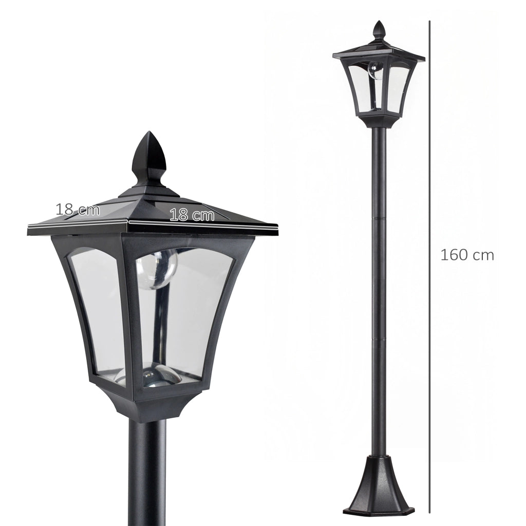 Lanterna Da Giardino Solare A Led Luce Decorativa 15 X 15 X 120 Cm Acciaio Inox Nera Per Esterni Con Sensore Crepuscolare