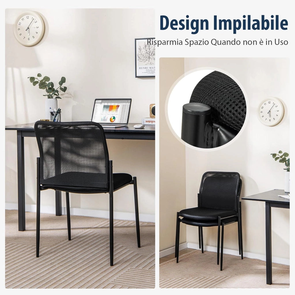 Set di 2 Sedie da Conferenza, Sedia da Ufficio con Schienale Ergonomico in Rete, Seduta Imbottita, Sedie per Sala d'Attesa, Ufficio, Portata 150 kg, 63 x 52 x 84 cm