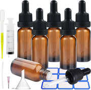 Bottiglie di vetro da 30 ml - Bottiglie da farmacista in vetro - Piccole bottiglie di vetro con beccuccio, imbuto e siringa - Liquidi per profumi (Marrone, 6 pezzi)