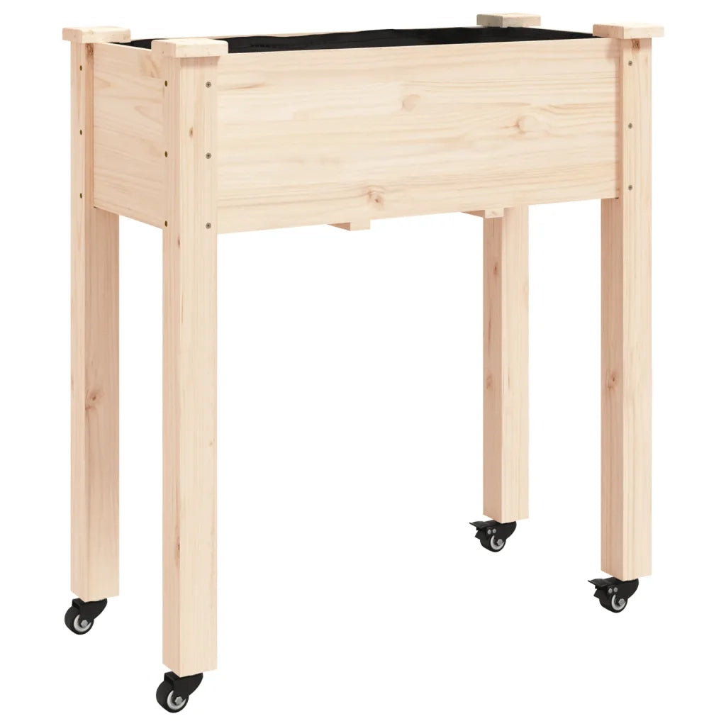 Fioriera con Ruote e Fodera-Vaso con Mensola 71x37x80 cm Legno Massello di Abete