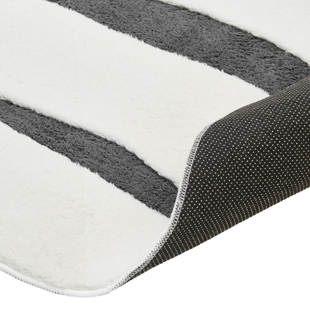 Tappeto Moderno da Soggiorno Rotondo Jacquard 160 x 230 cm a Pelo Alto Grigio e Bianco con Retro in Poliestere