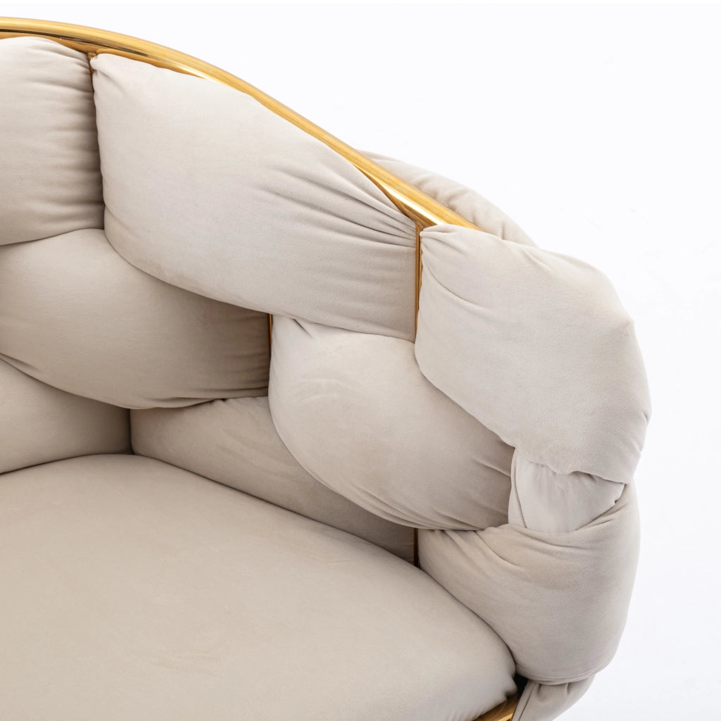 Sedia accento moderna in velluto beige con struttura in metallo, 2 pezzi