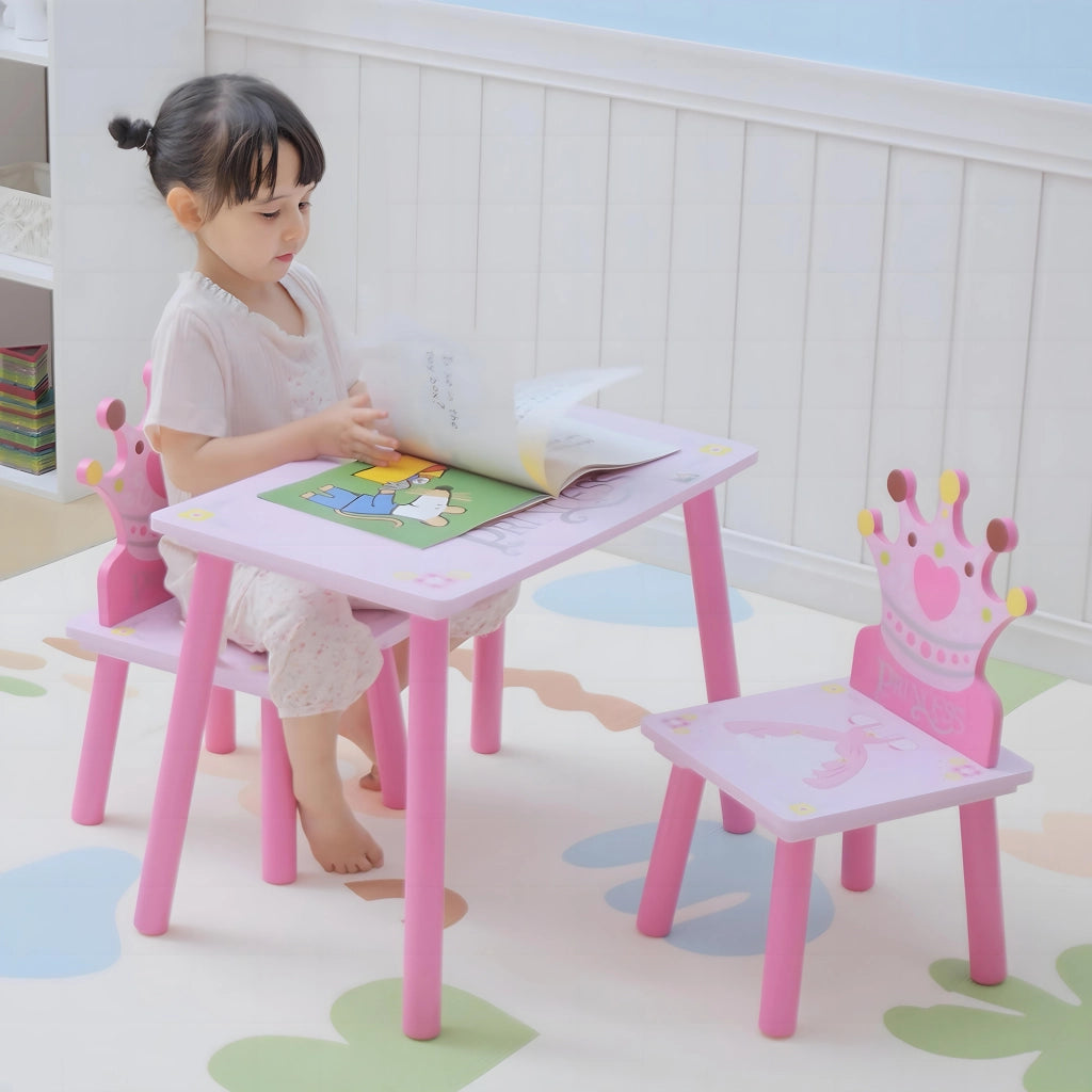 Tavolo bambini con 2 sedie ¨C zephmum ¨C rosa, legno massello