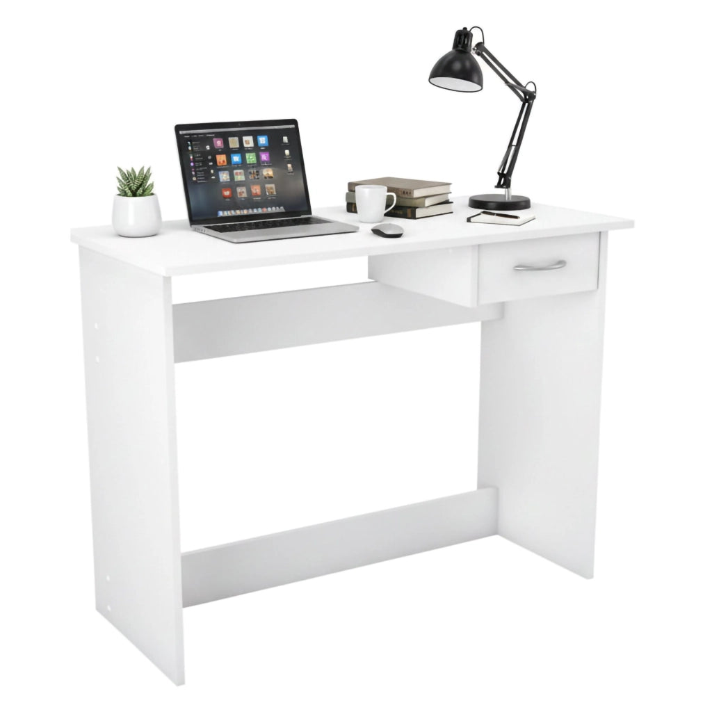 Scrivania Bargagli, Scrittoio multiuso, Tavolo per ufficio porta PC, Piano di lavoro, 101x49 h76 cm, Bianco opaco