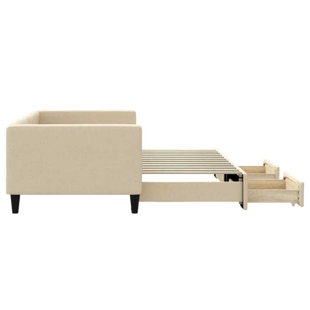 Divano Letto Estraibile con Cassetti Crema 90x200 cm in Tessuto 3196618