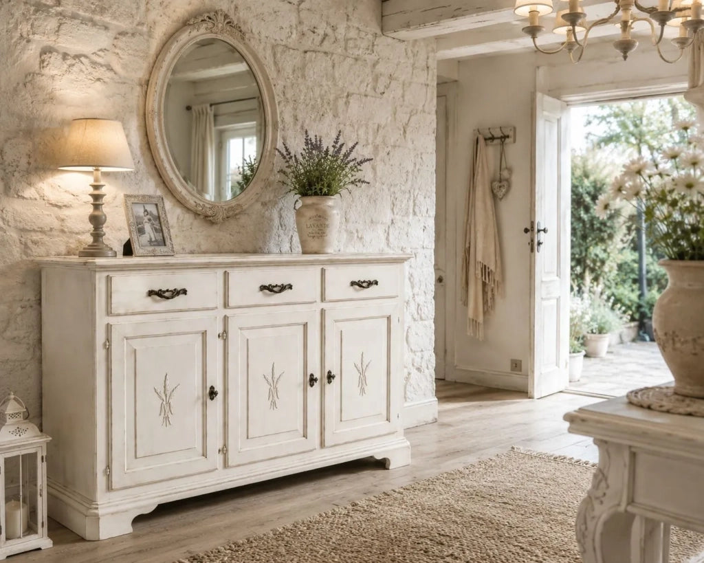 Madia credenza shabby chic 3 ante in legno arte povera 163x49x98 - Mobili 2G