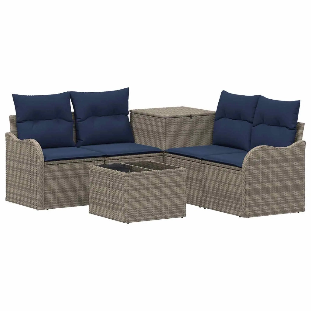Set di divani 6 pz Grigio e Blu Navy Rattan sintetico e Acciaio 3447135