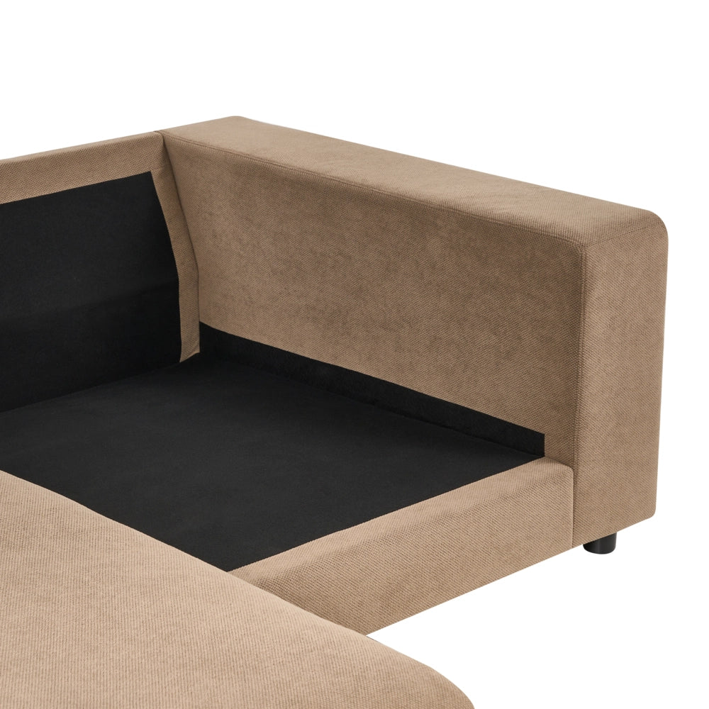 Divano angolare lato destro in Tessuto imbottito marrone con Cuscini 3 posti stile moderno minimalista