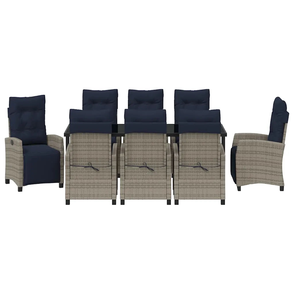 Set da Pranzo per Giardino con cuscino 9 pcs Grigio polyrattan