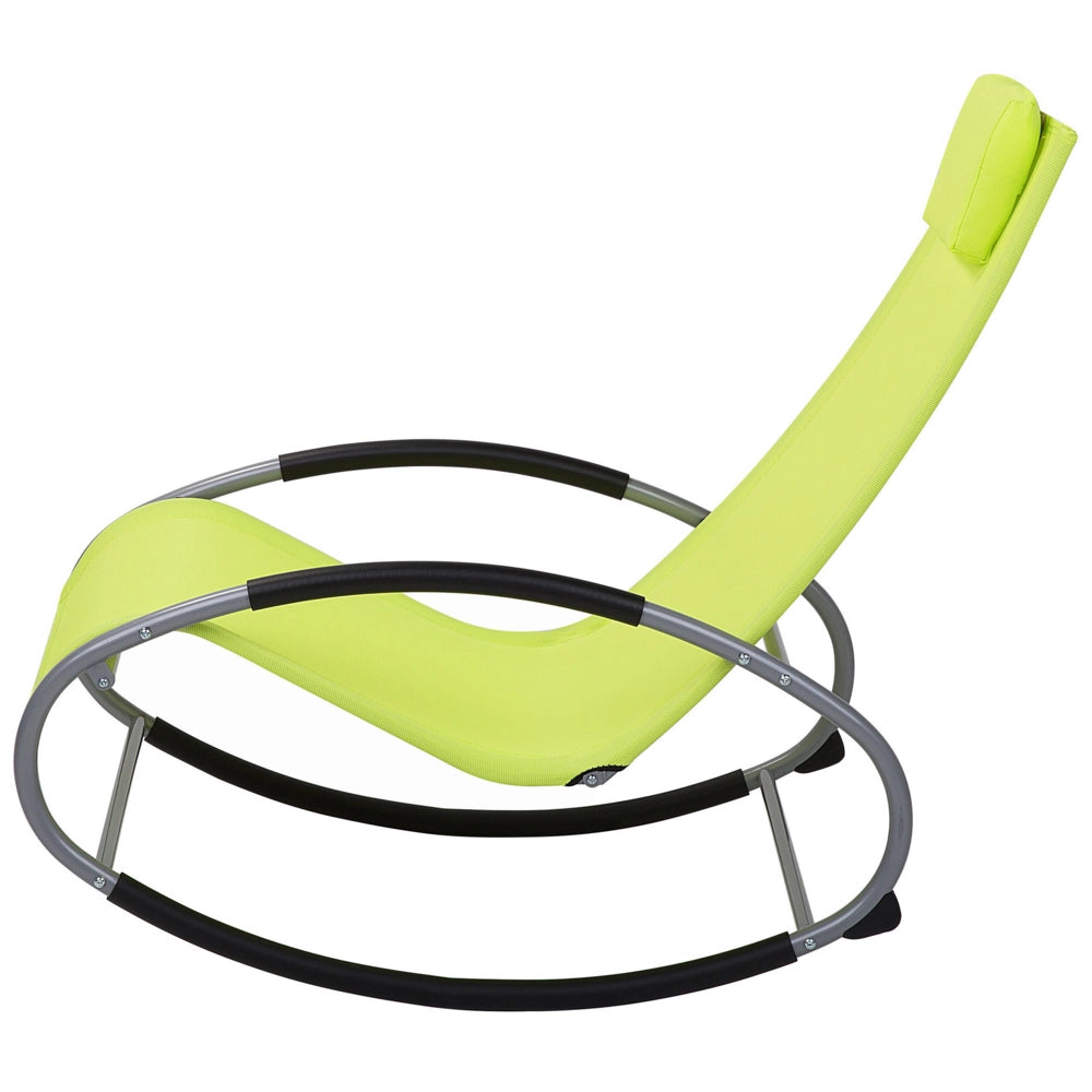 Lettino a dondolo con guide in acciaio verde lime Sedia a dondolo da giardino con cuscino per la testa