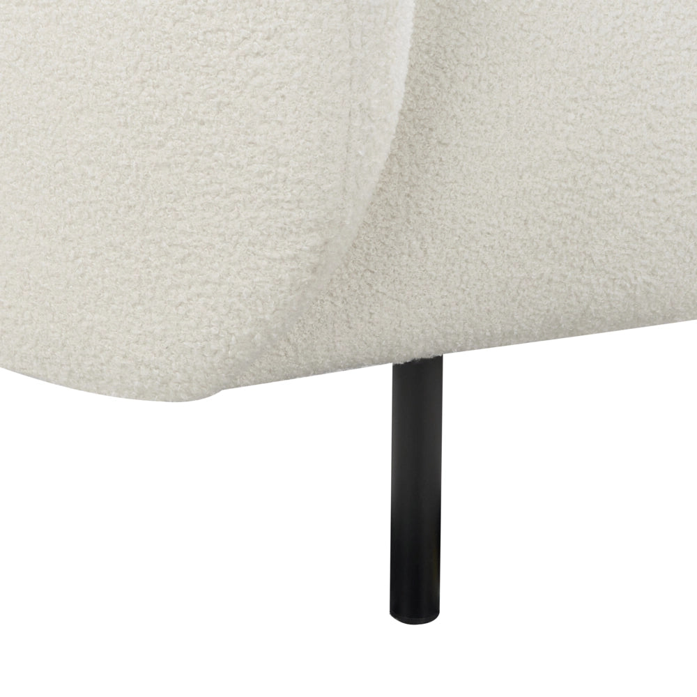 Divano 3 posti in tessuto bouclè bianco e nero con gambe nere stile glamour retrò soggiorno