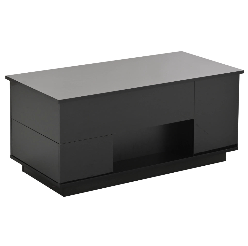 Tavolino da caffè 100x50x45 cm con alzata idraulica; LED; 2 cassetti e 2 sgabelli; truciolare nero